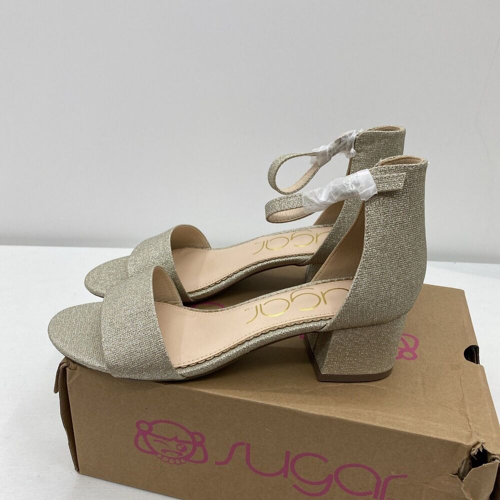 Sugar Women Ankle Strap Sandals Noelle Low Size US 9M Gold Sparkle Glitter - Picture 3 of 8